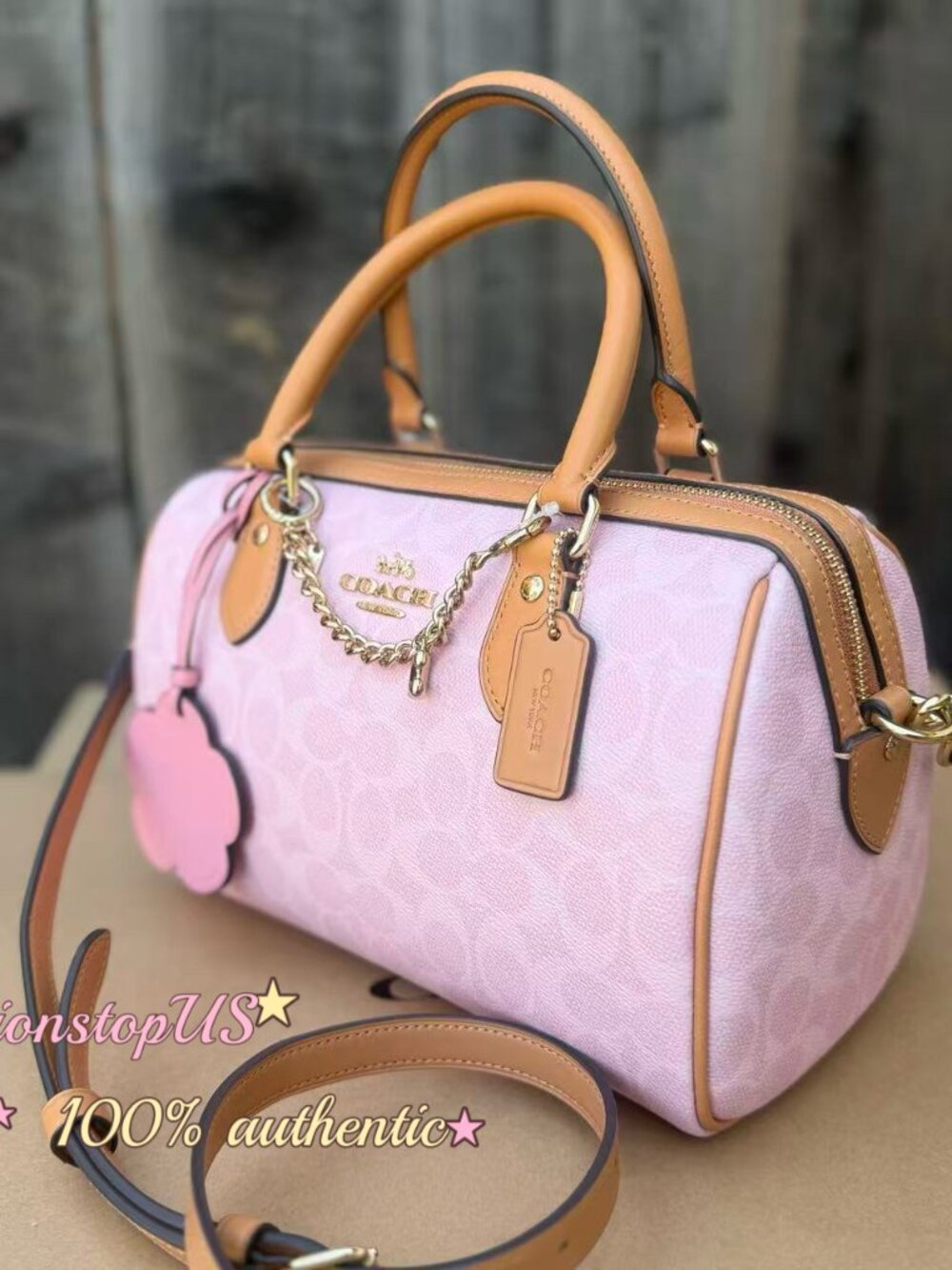 NWT Authentic Coach Medium Powder Pink Signature Rowan Satchel CEA18 - Picture 2 of 4